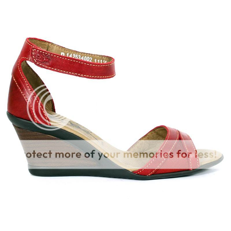Details about FLY LONDON WOMEN'S JENT LEATHER ANKLE STRAP WEDGE RED