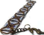 Blue and brown beaded bracelet, blue squares bracelet, blue and brown beads bracelet