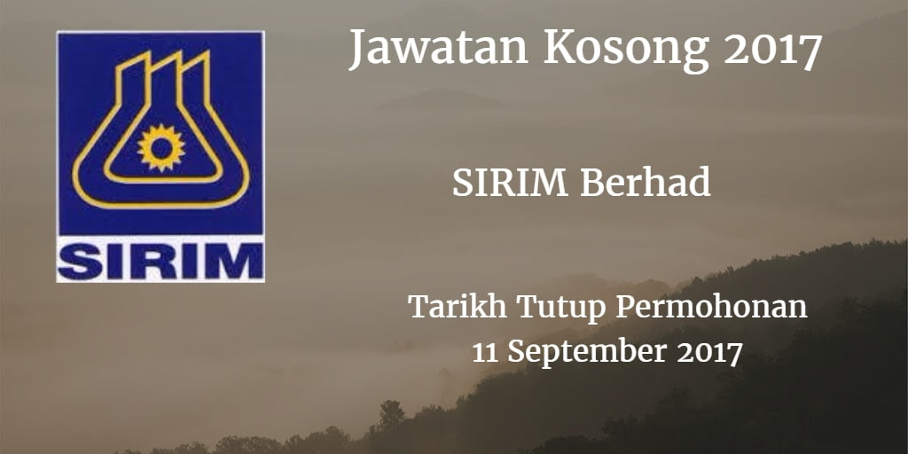 Jawatan Kosong SIRIM Berhad 11 September 2017