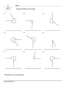 Classify and Measure Angles Worksheet for 3rd - 5th Grade ...