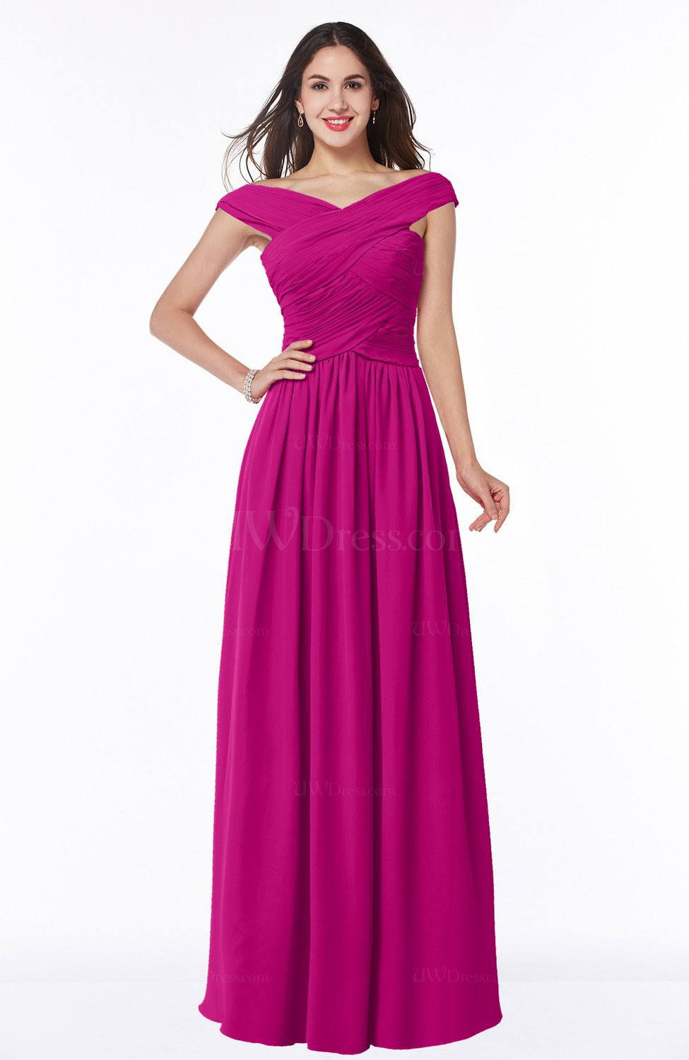 Hot Pink Traditional A line Sleeveless Chiffon Floor Hot Pink Traditional A line Sleeveless Chiffon Floor