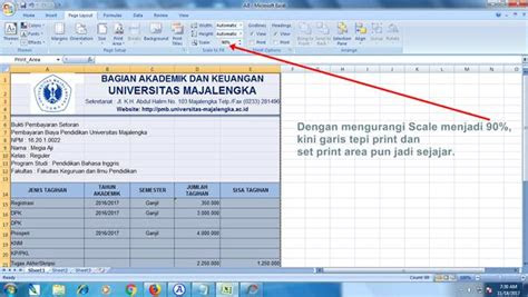 print dokumen excel sesuai kertas  terpotong