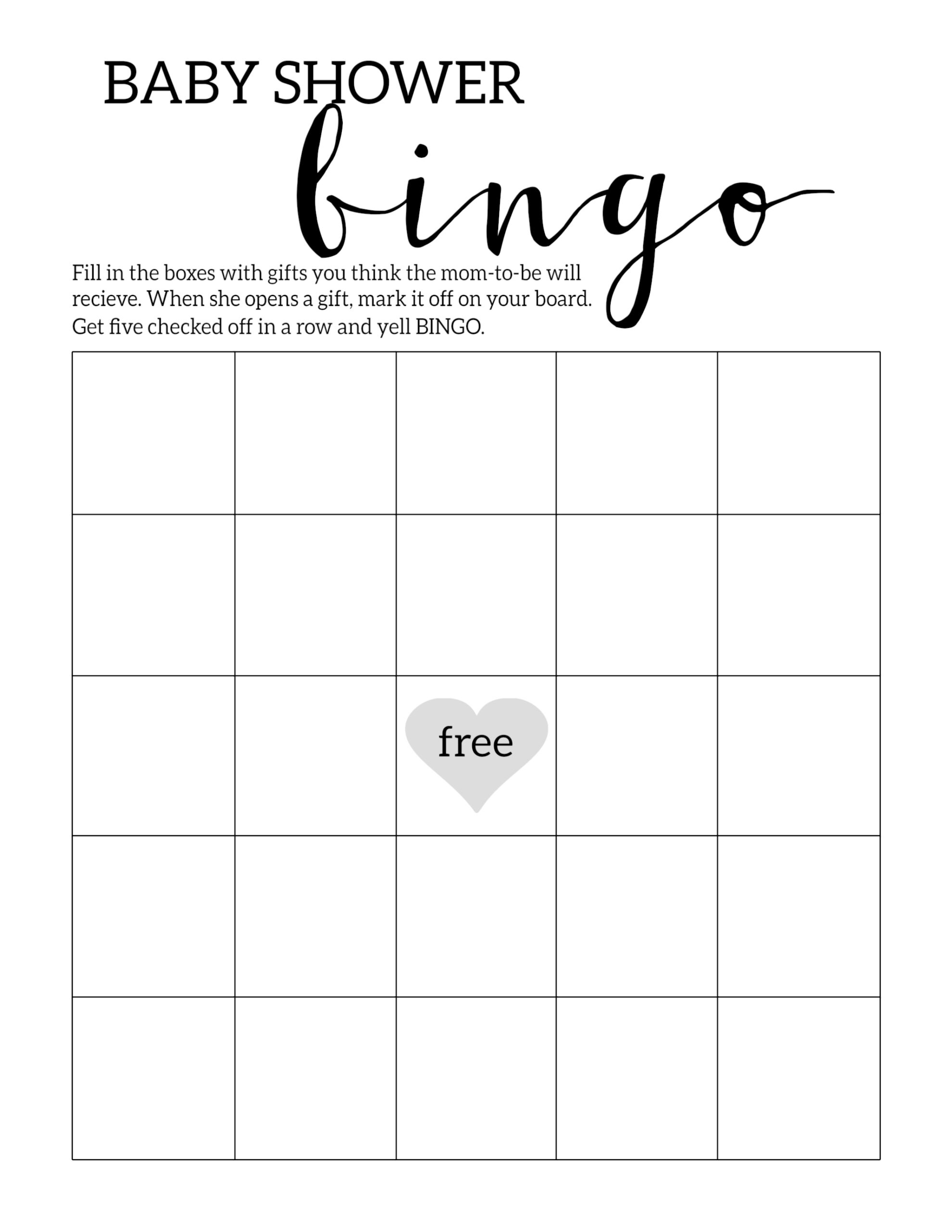 Baby Shower Bingo Printable Cards Template  Paper Trail Design