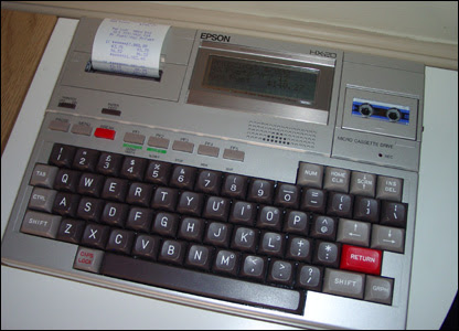 This is Paul Shuttleworth's Epson HX-20, considered the first laptop. Made in 1981 it had  16K of ram. 