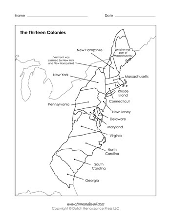 Thirteen Colonies Map – Tim's Printables