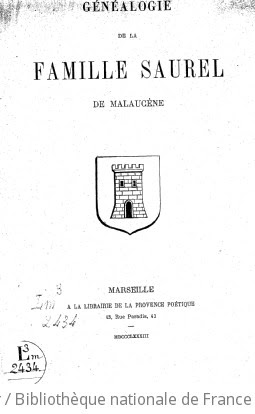 Généalogie de la famille Saurel de Malaucène