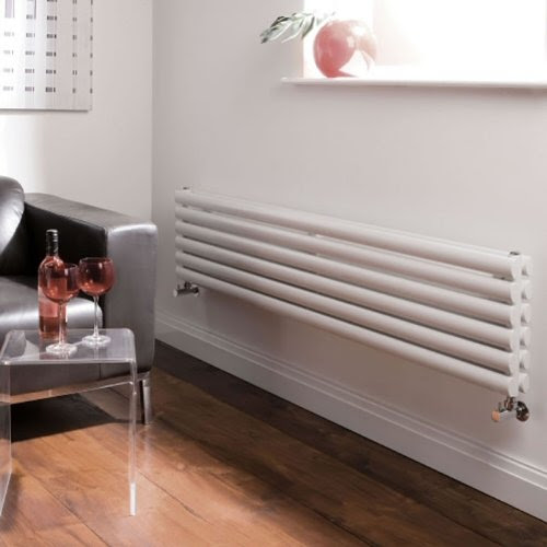 Best Review of White Designer Double Radiator - Curved Panels - Luxury Central Heating Horizontal 'Oval' Columns - 354mm x 1600mm