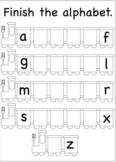 Preschoolers will identify, trace, write each letter of the alphabet. finish the alphabet printable sheet alphabet worksheets free