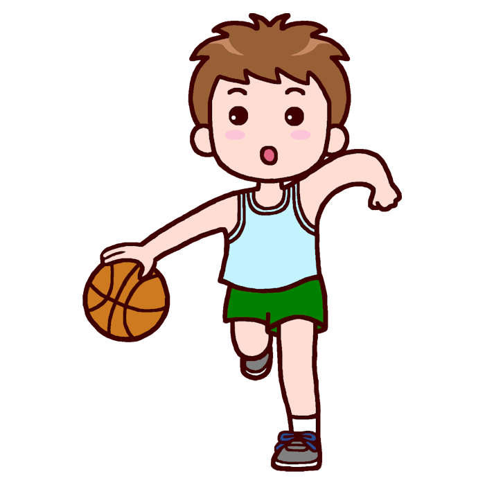 ドリブル2 カラー バスケットボールの無料イラスト 部活動 クラブ活動 運動部 学校素材