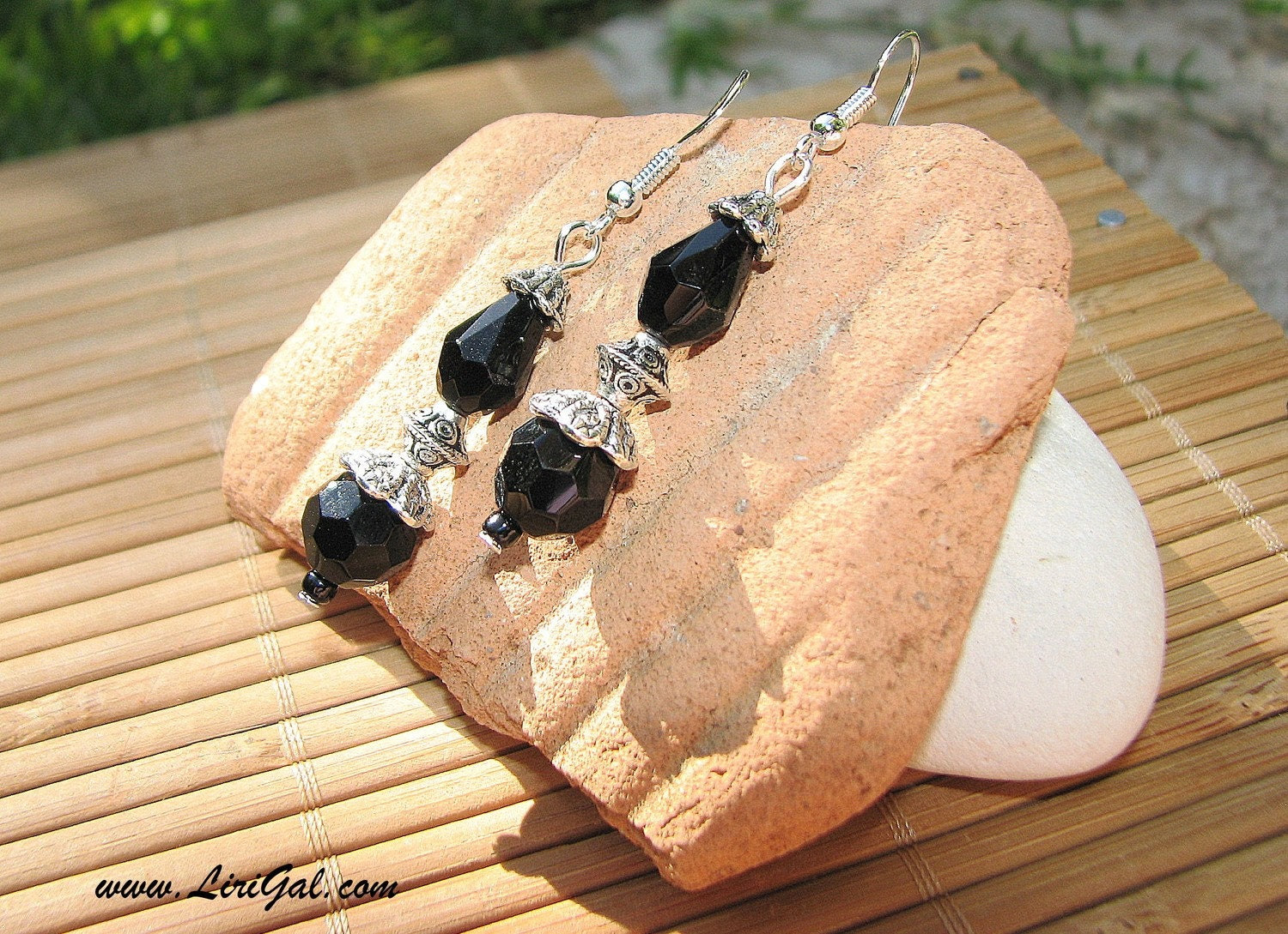 Black and Silver Long  Earrings with Sterling Silver earring wires