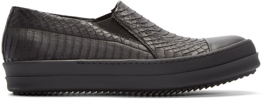 Rick Owens Black Snakeskin Boat Sneakers