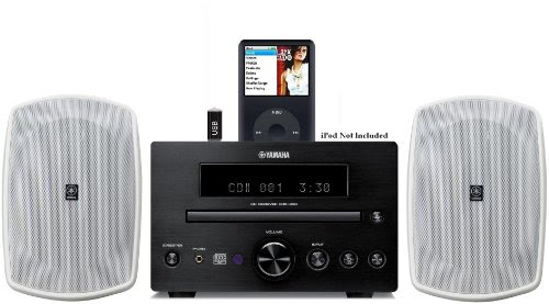 Yamaha Natural Sound Micro Home Theater Receiver Sound System with Integrated iPod Docking Station, High Quality CD Player, USB Port for Flash Drive & All Weather Indoor / Outdoor Speakers (Speakers are White) 50ft 16 AWG Speaker Wire Included On Sale