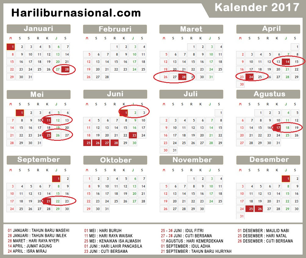 Hari Libur Nasional 2017 - Hari Libur Nasional
