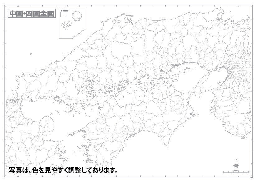 白地図 中国 四国全図 地図のことなら塔文社