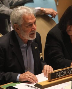 El ministro de Asuntos Exteriores de Nicaragua, Samuel Santos López, durante una reunión un día antes de la apertura de la 67 Asamblea General de Naciones Unidas en la sede de la ONU en Nueva York (EEUU).EFE