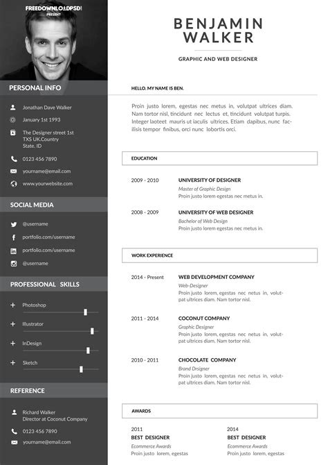 Clean Resume Template Free PSD | FreedownloadPSD.com