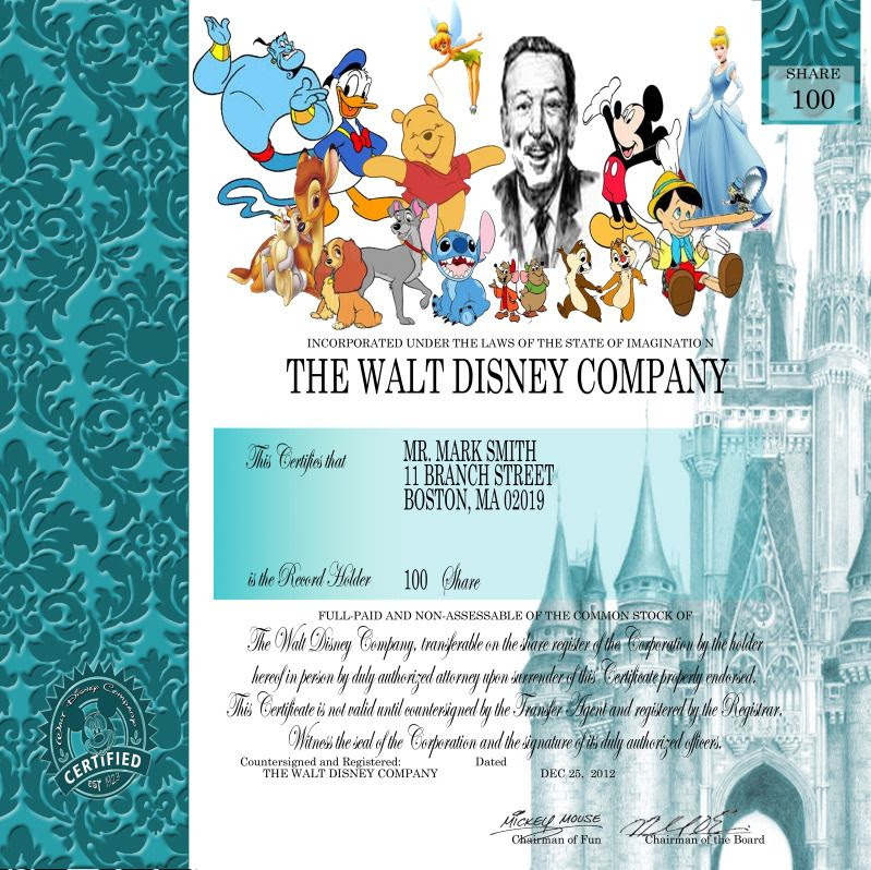 Design a "stock certificate"  The DIS Disney Discussion 