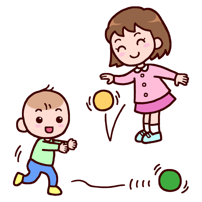 ボール遊び1 カラー 野外 園庭遊びの無料イラスト 園の生活 保育素材