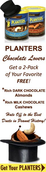  Indulge your taste buds in Double-Dipped Dark-Chocolate Almonds or Milk-Chocolate Cashews with your FREE* 2-Pack Sample.  Click for details...