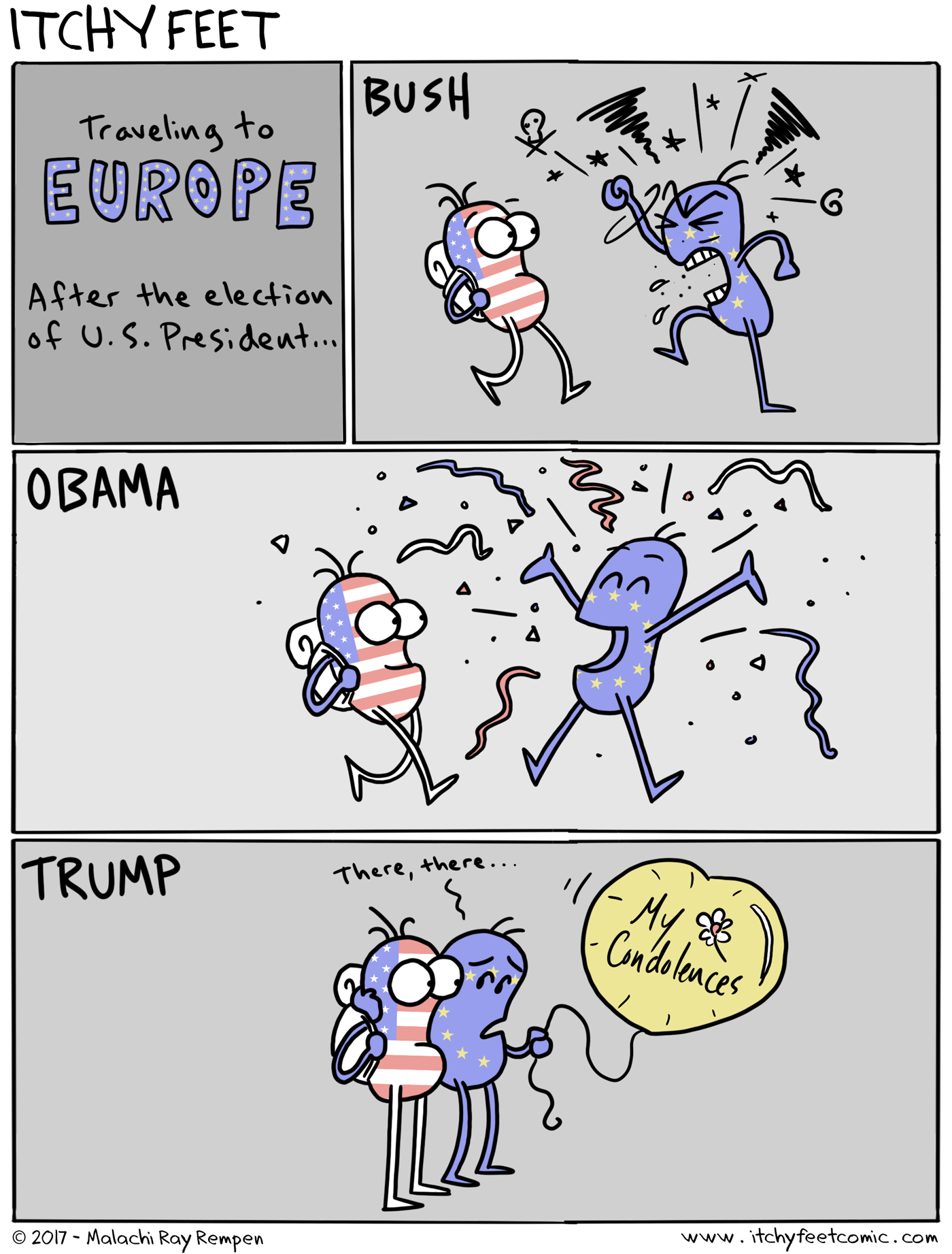 Traveling in Europe as an American during President Bush, President Obama and President Trump