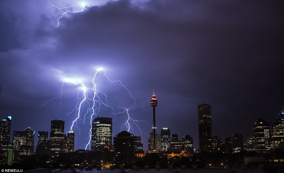 The Sydney skyline as seen from the inner-east suburb of Potts Point, where a dramatic display of lightning stole the show earlier this week