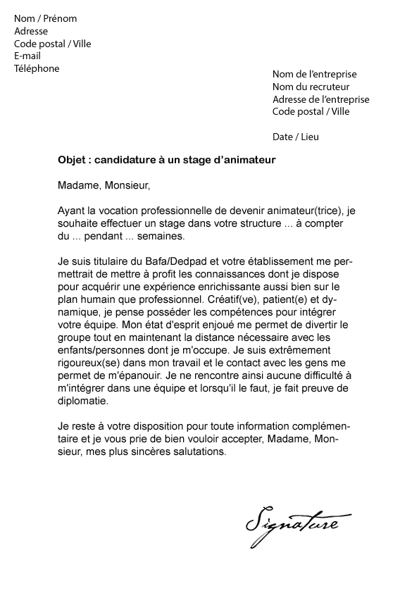 Lettre de motivation animatrice periscolaire gratuite - CCMR
