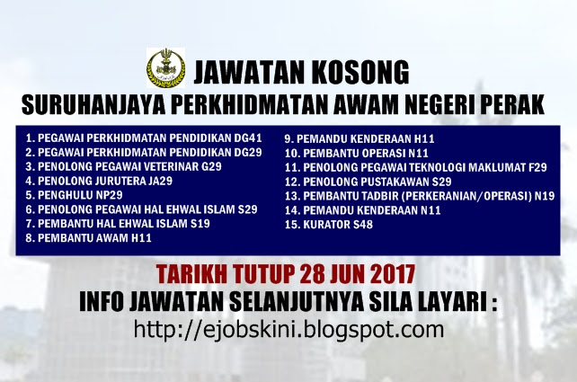 Jawatan Kosong Kerajaan di SPA Perak Jun 2017