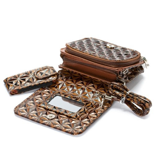 Brown 3D Diamond Cross Body Handbag W/Matching Cell Phone Case