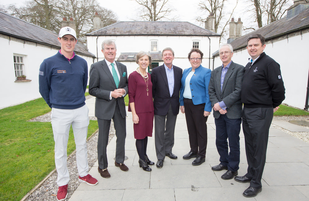 At the announcement of Des Smyth as leader of Team Ireland Golf,(L-R) Gary Hurley, Redmond O'Donoghue (Chairman CGI), Brege McCarrick (ILGU), Des Smyth, Sinead Heraty (CEO ILGU), John Treacy (CEO Sport Ireland) and Peter Lawrie (Director of Golf Luttrellstown Castle. Picture © Fran Caffrey/Golffile