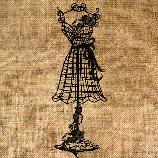 Digital Collage Sheet Download Burlap Fabric Transfer WIRE DRESS FORM Dressform Flowers Iron On Pillows Totes Tea Towels No. 3423