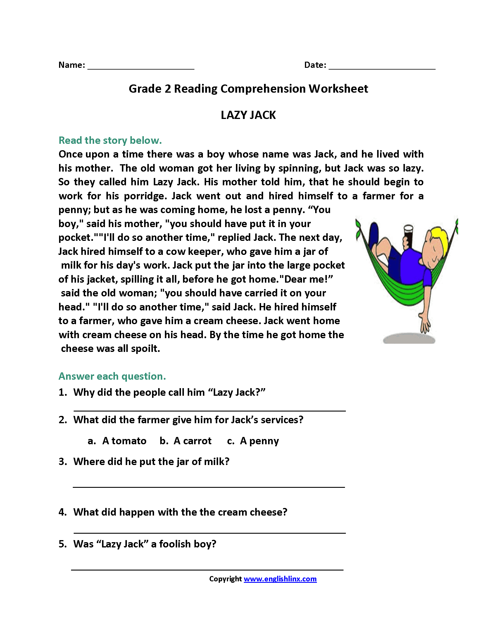 Reading Worksheets for Grade 2