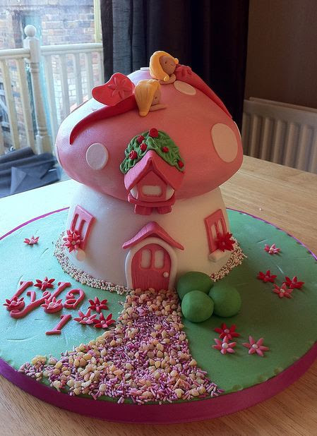 Pink mushroom house first birthday cake for baby girl.JPG