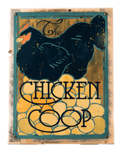 Chicken-Coop-Metal-Sign-Framed-on-Rustic-Wood-Modern-Black-Chicken-and 