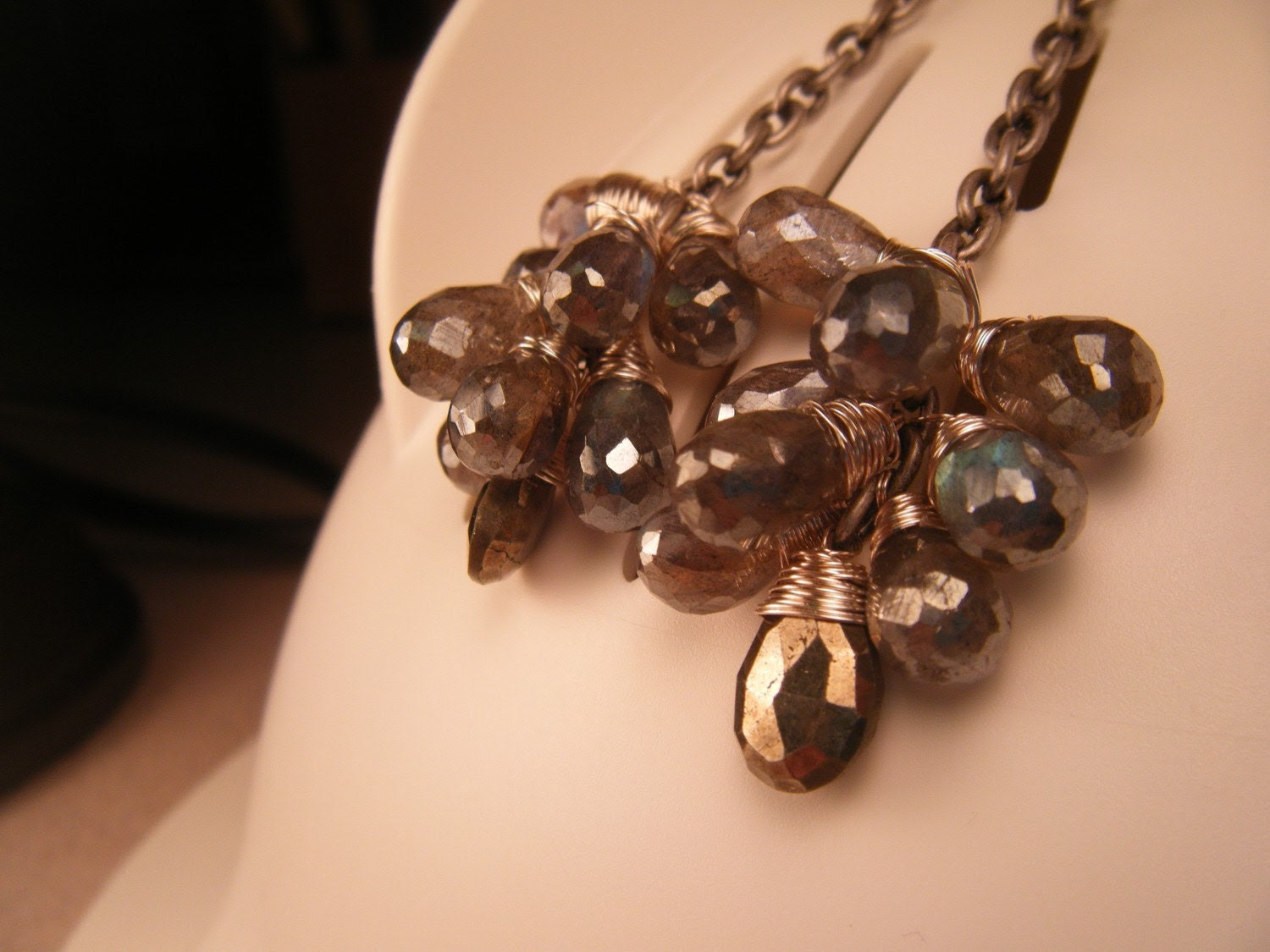 Labradorite and Pyrite Dangle Earrings