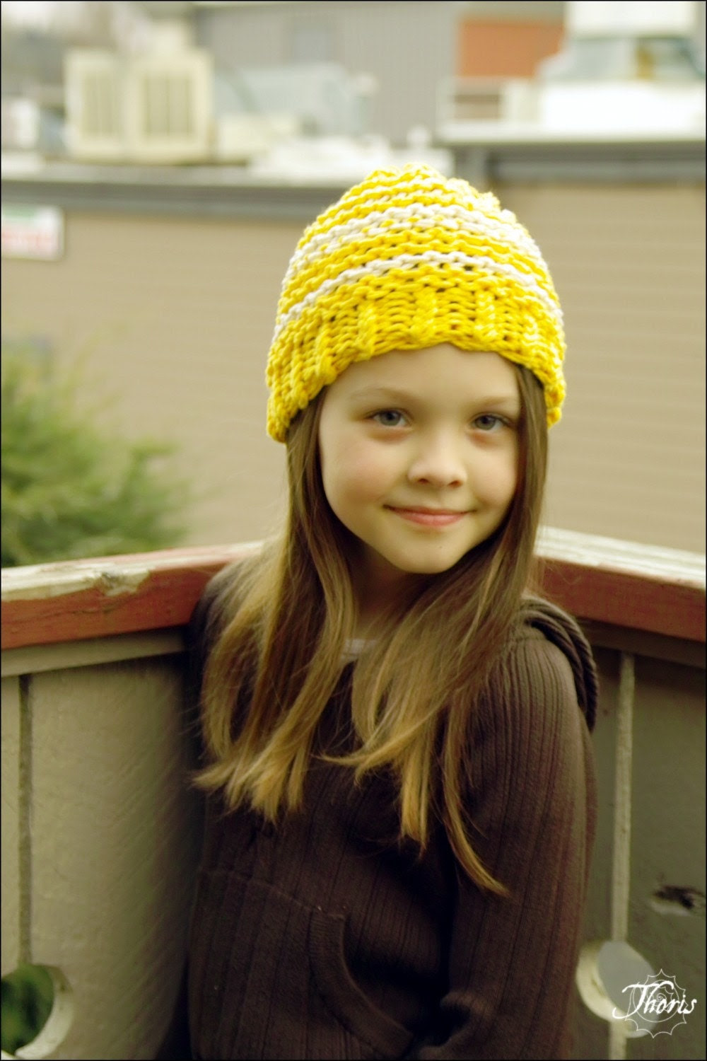 Trek - Cotton Knit Beanie in Sunshine and Clouds by ThorisDesigns