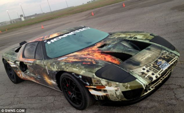 Turbo-charged: The modified Ford GT, which has broken a world record by hitting 257mph on a mile-long runway