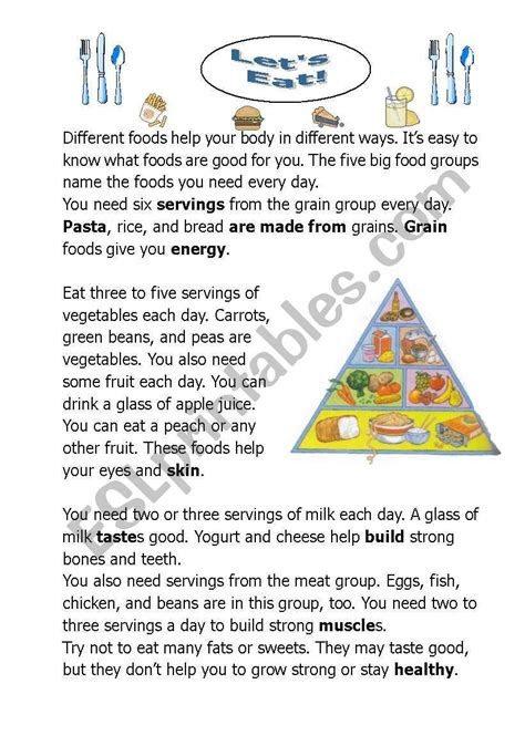  this is the about food and health reading comprehension reading