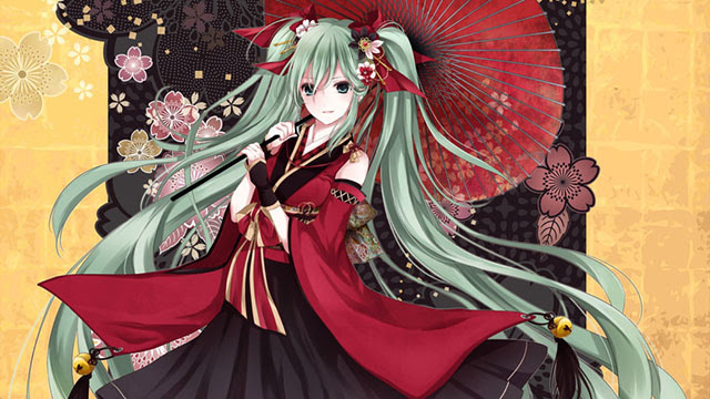 初音ミク 和風デザインが綺麗なイラスト画像 ボカロ壁紙