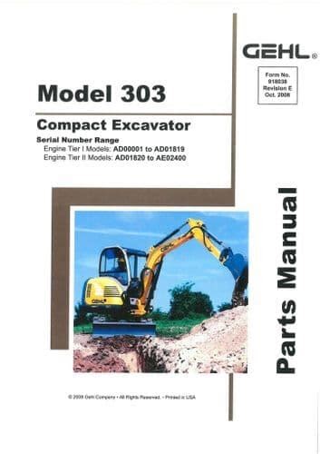 PDF Gehl 303 Compact Excavator Parts Manual