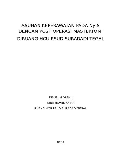 Asuhan Keperawatan Pada Ny s Dengan Post Operasi Mastektomi
