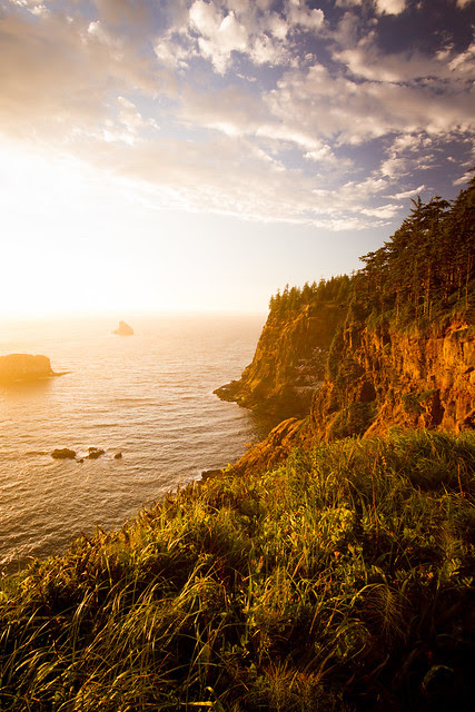 coast, rock, sun, sunset