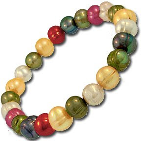 Genuine pearls averaging 9 mm diameter are strung together on a strong, lightweight stretch bracelet. The beautiful colors include creamy white, champagne/gold, pink, red, deep forest green, and light and dark greys. A versatile day-to-evenining accessory for dressing up your favorite jeans and t-shirt, business suit, or evening dress - you can't go wrong! Gift boxed.