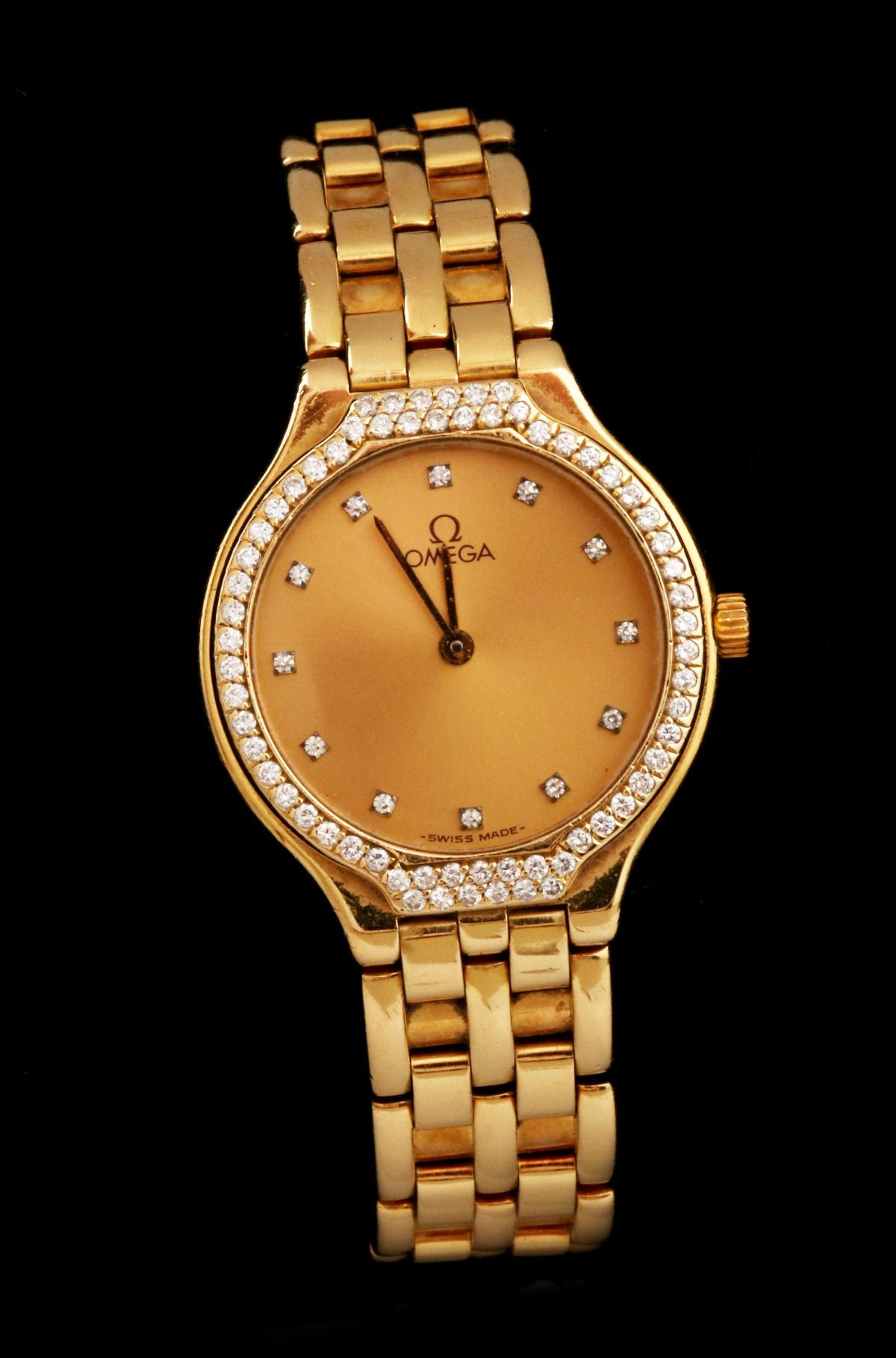 #53: LADIES' OMEGA DEVILLE 18K GOLD WATCH WITH DIAMONDS