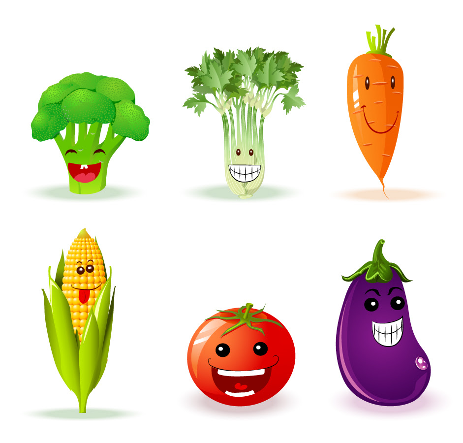 可愛い表情を見せる野菜のクリップアート Funny Veggies イラスト素材