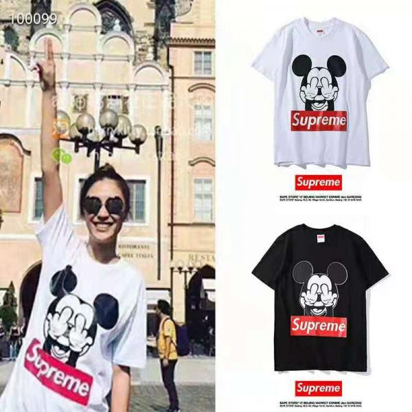 Supreme ディズニー ミッキーｔシャツ男女兼用 Supreme 短袖tシャツ カジュアル シンプル