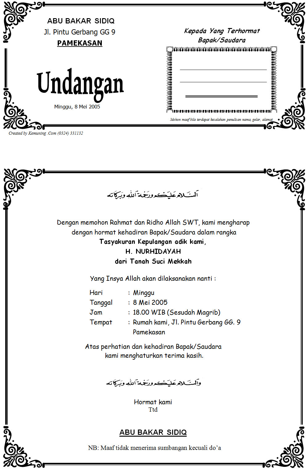Contoh Undangan Manasik Haji  Souvenir Undangan Pernikahan
