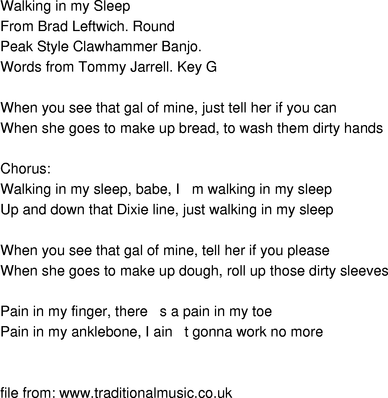 Old Time Song Lyrics Walking In My Sleep