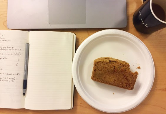 Carrot bread and a laptop