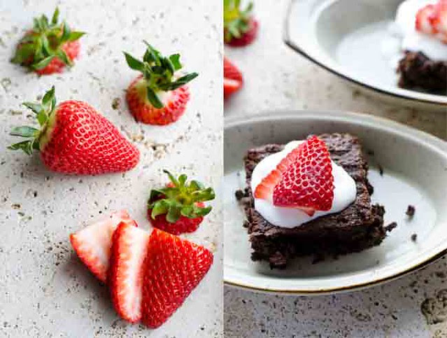 Fudgy Namaste Brownies with Strawberries by Mary Banducci