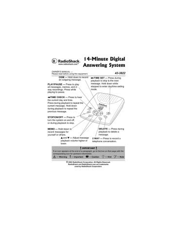 PDF Radio Shack Digital Answering System Manual 43 3808